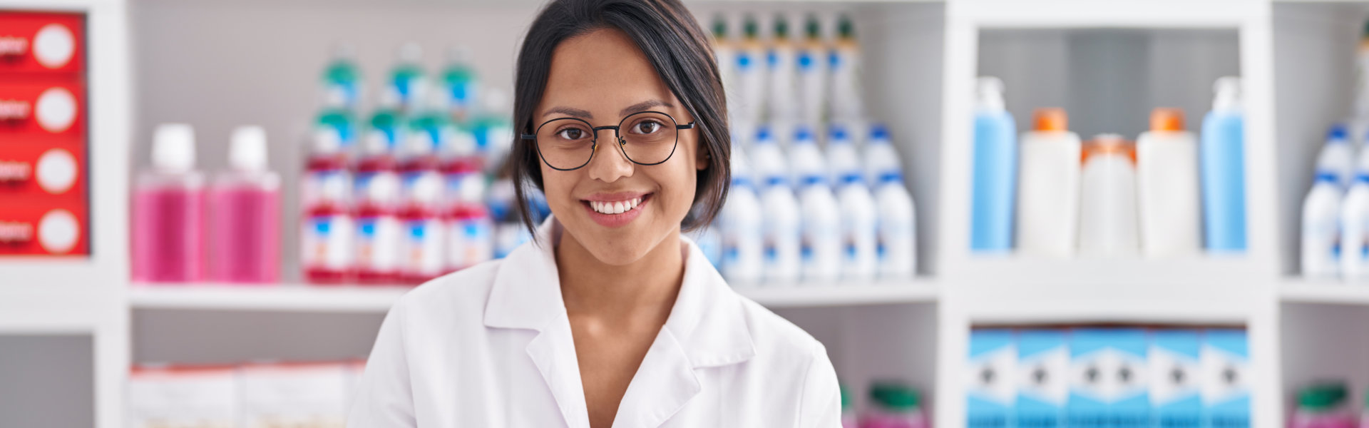 woman with medicines at the back