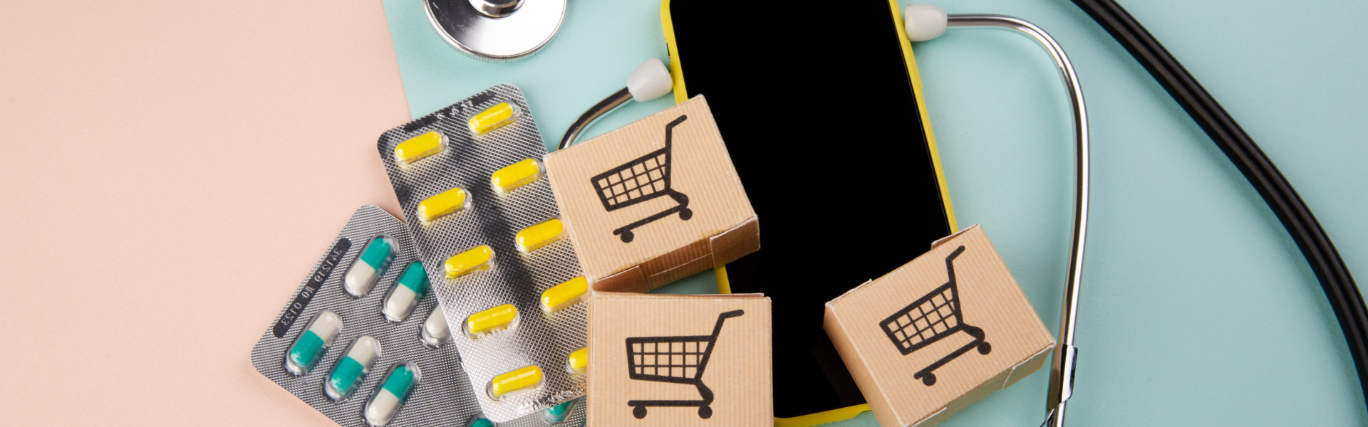 phone, stethoscope and medicines